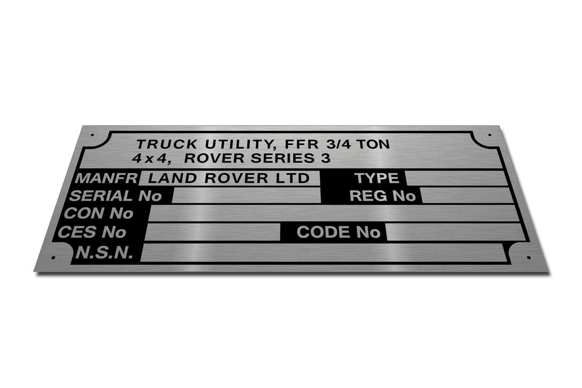 Land Rover Series 3 Truck Utility Serial Plate Blank