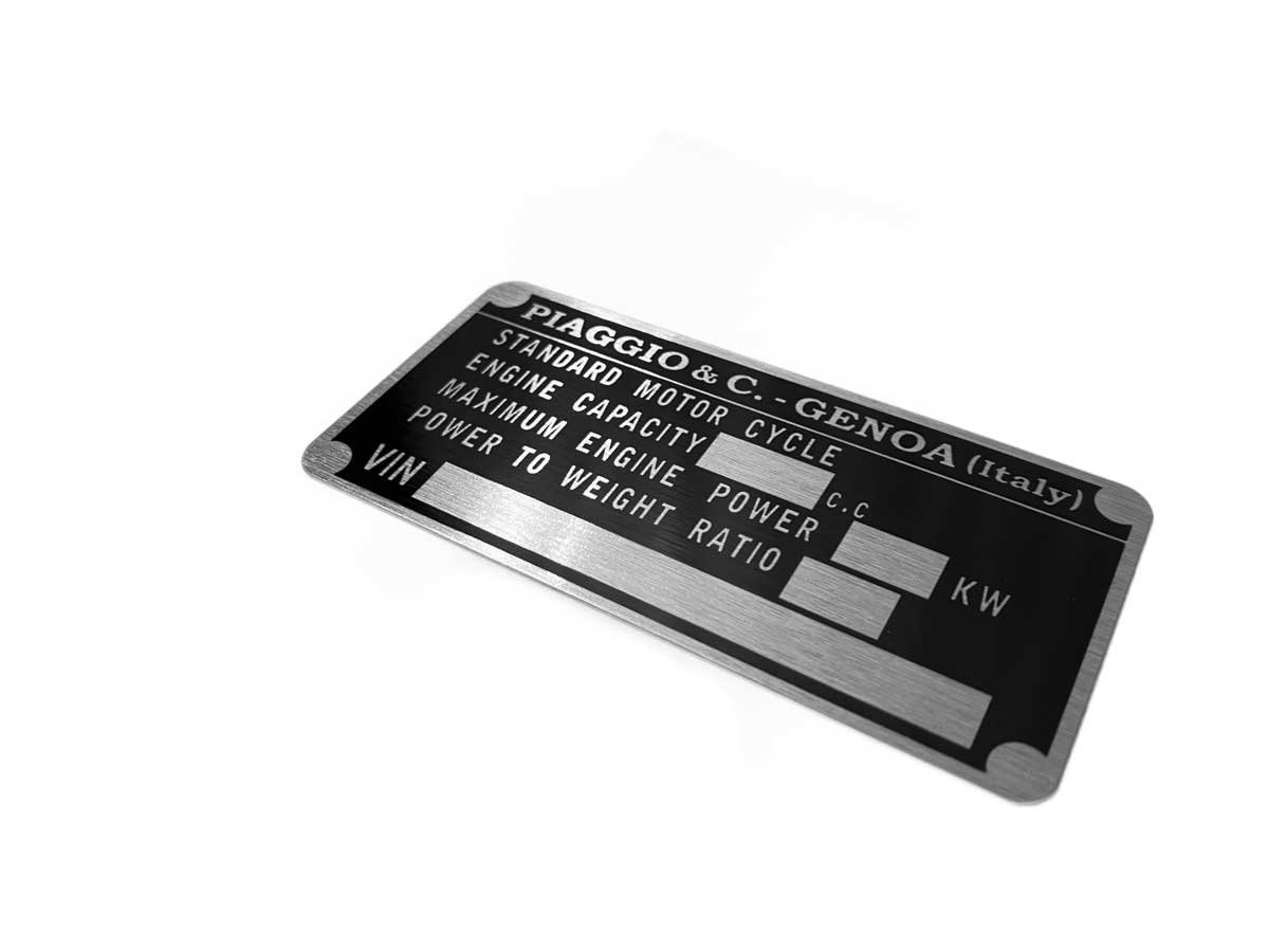 Replacement blank Piaggio, Vespa and Gilera VIN Plate.