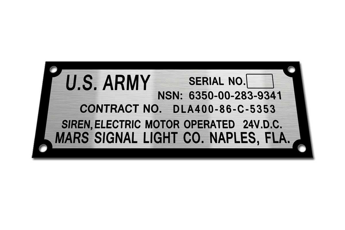 U.S. ARMY Serial Number Siren Plate Replacement